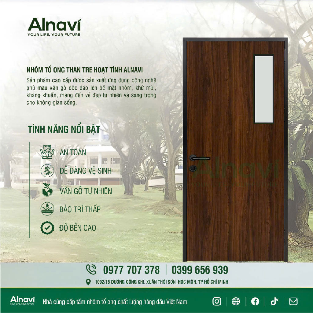 Cửa nhôm tổ ong vân gỗ Alnavi